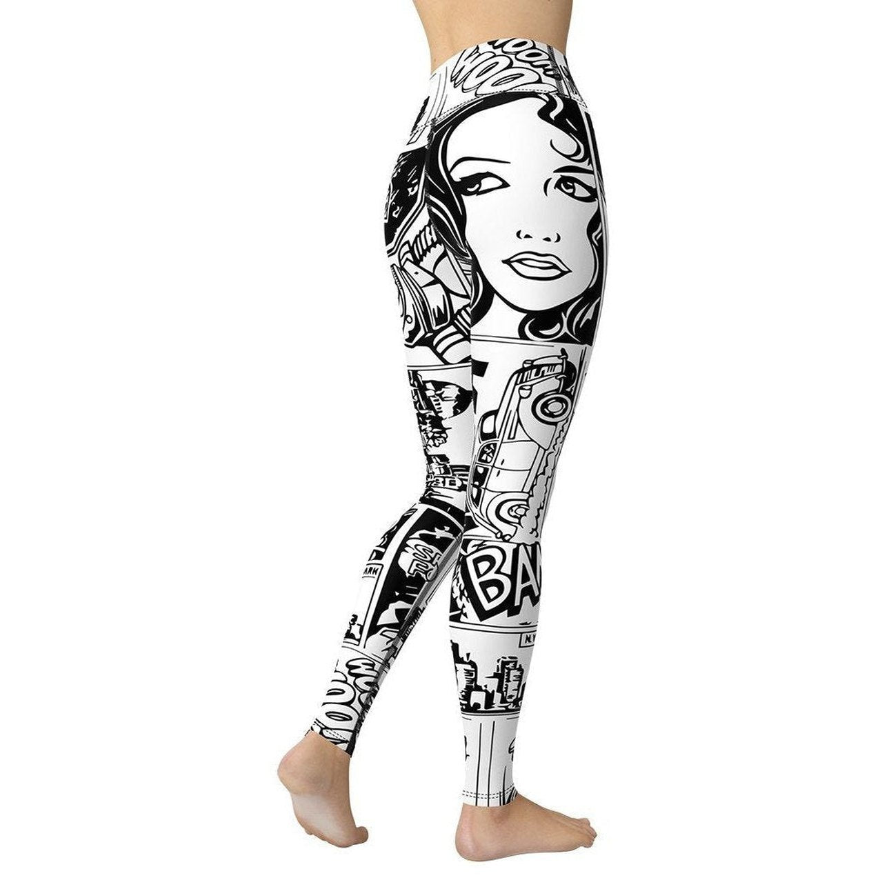 Black  & White Comic Book Yoga Leggings - FiercePulse - Premium Workout Leggings - Yoga Pants