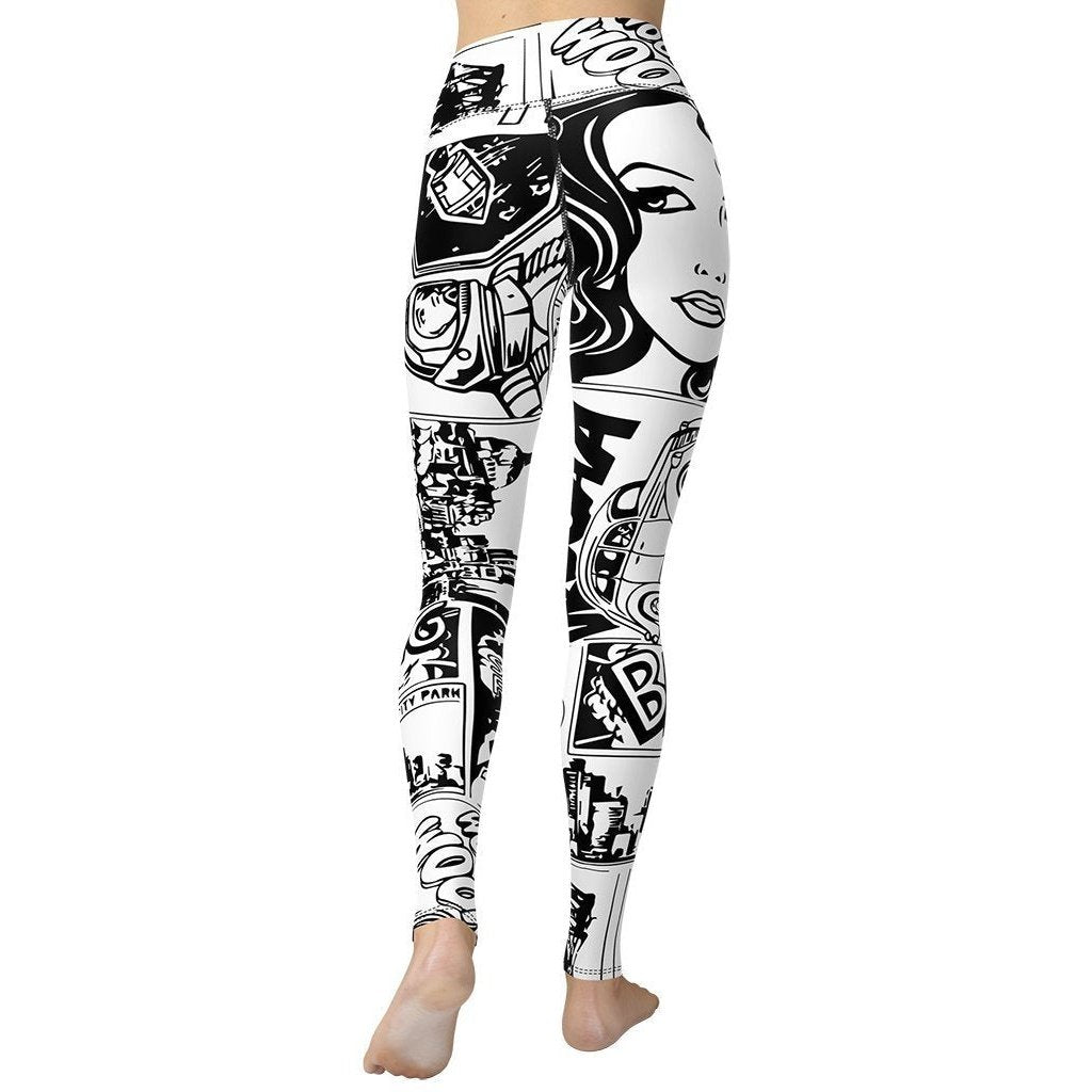 Black  & White Comic Book Yoga Leggings - FiercePulse - Premium Workout Leggings - Yoga Pants