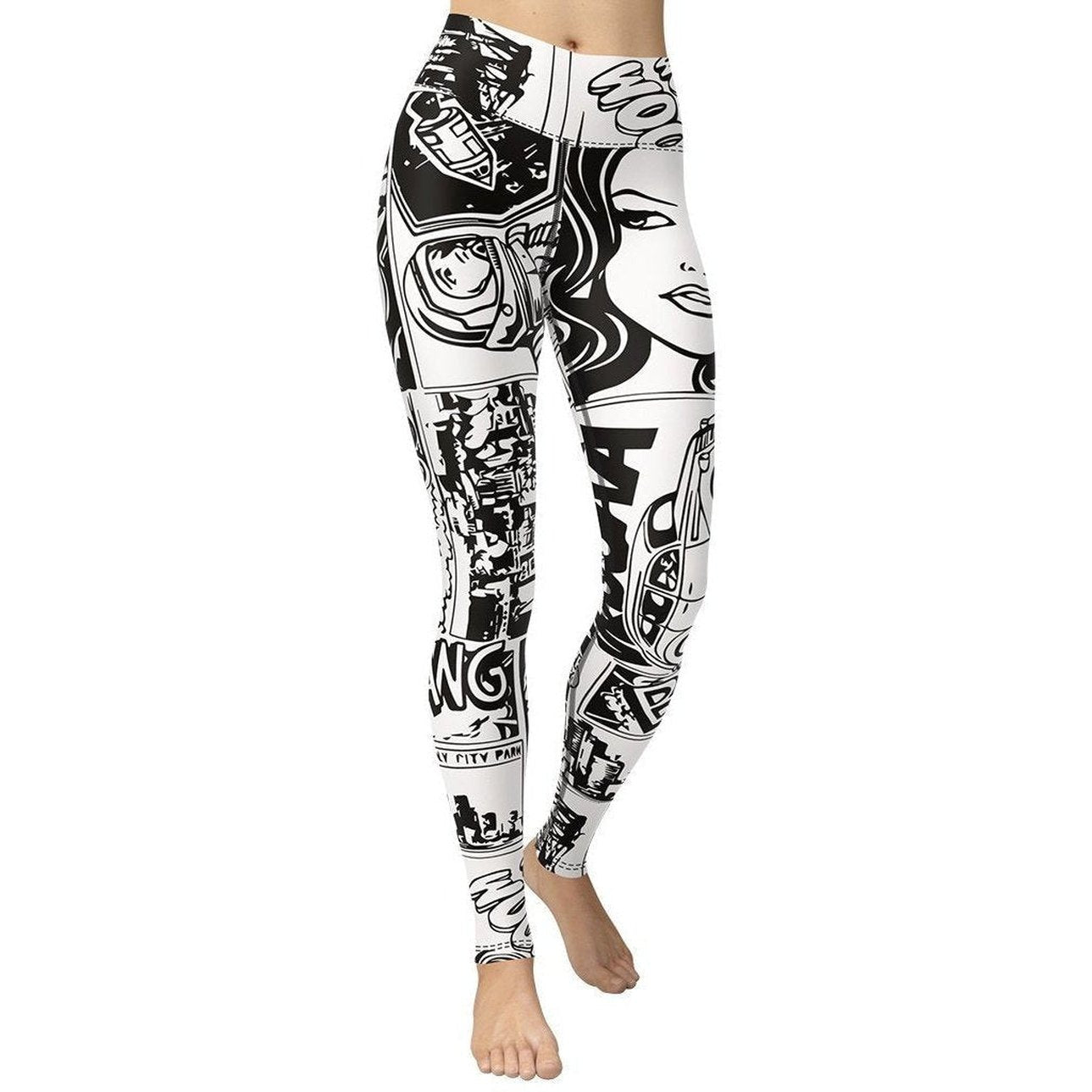 Black  & White Comic Book Yoga Leggings - FiercePulse - Premium Workout Leggings - Yoga Pants