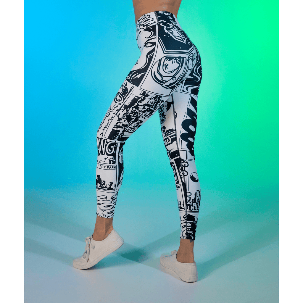 Black  & White Comic Book Yoga Leggings