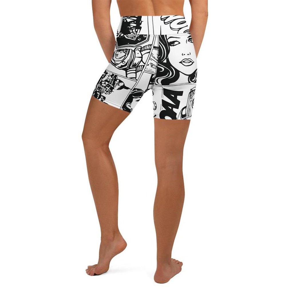 Black & White Comic Book Yoga Shorts