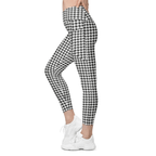 Black & White Houndstooth Print Crossover Leggings With Pockets
