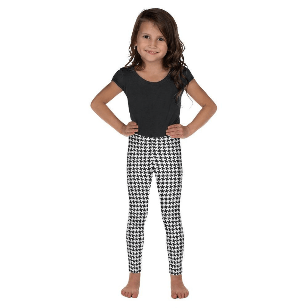 Black & White Houndstooth Print Kid's Leggings