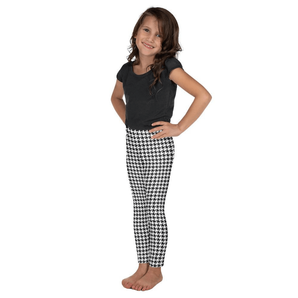 Black & White Houndstooth Print Kid's Leggings