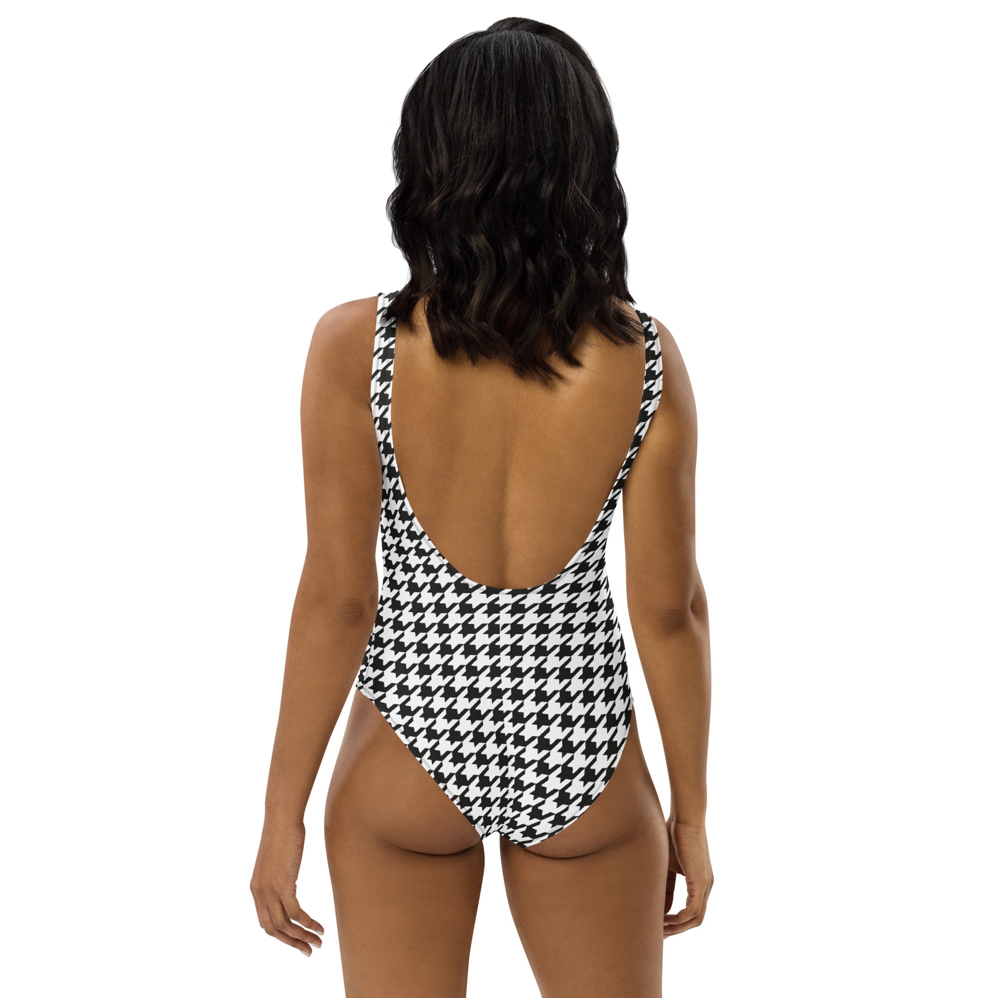 Black & White Houndstooth Print One-Piece Swimsuit