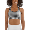 Black & White Houndstooth Print Sports Bra