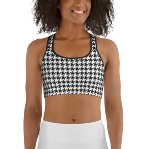Black & White Houndstooth Print Sports Bra