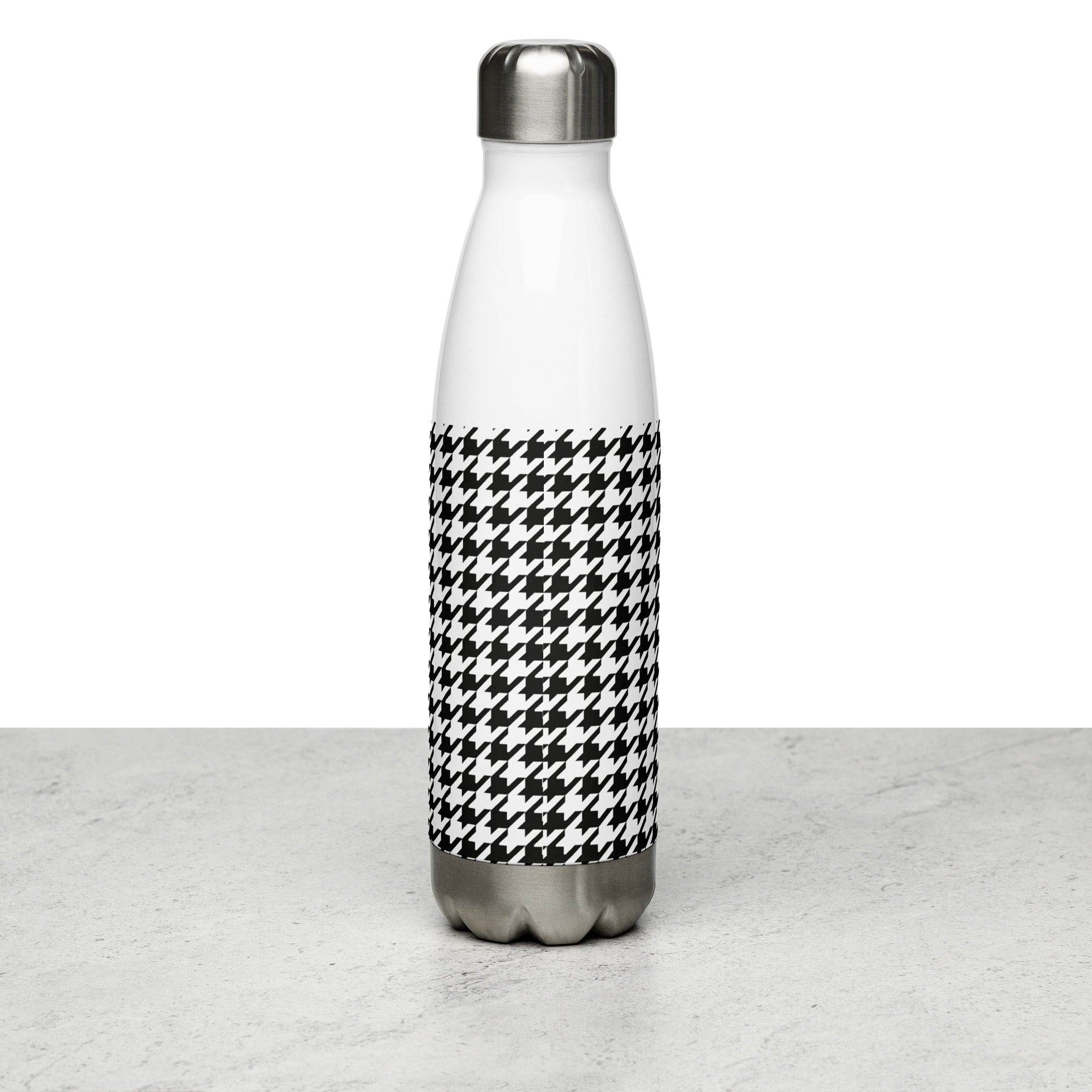 Black & White Houndstooth Print Water Bottle