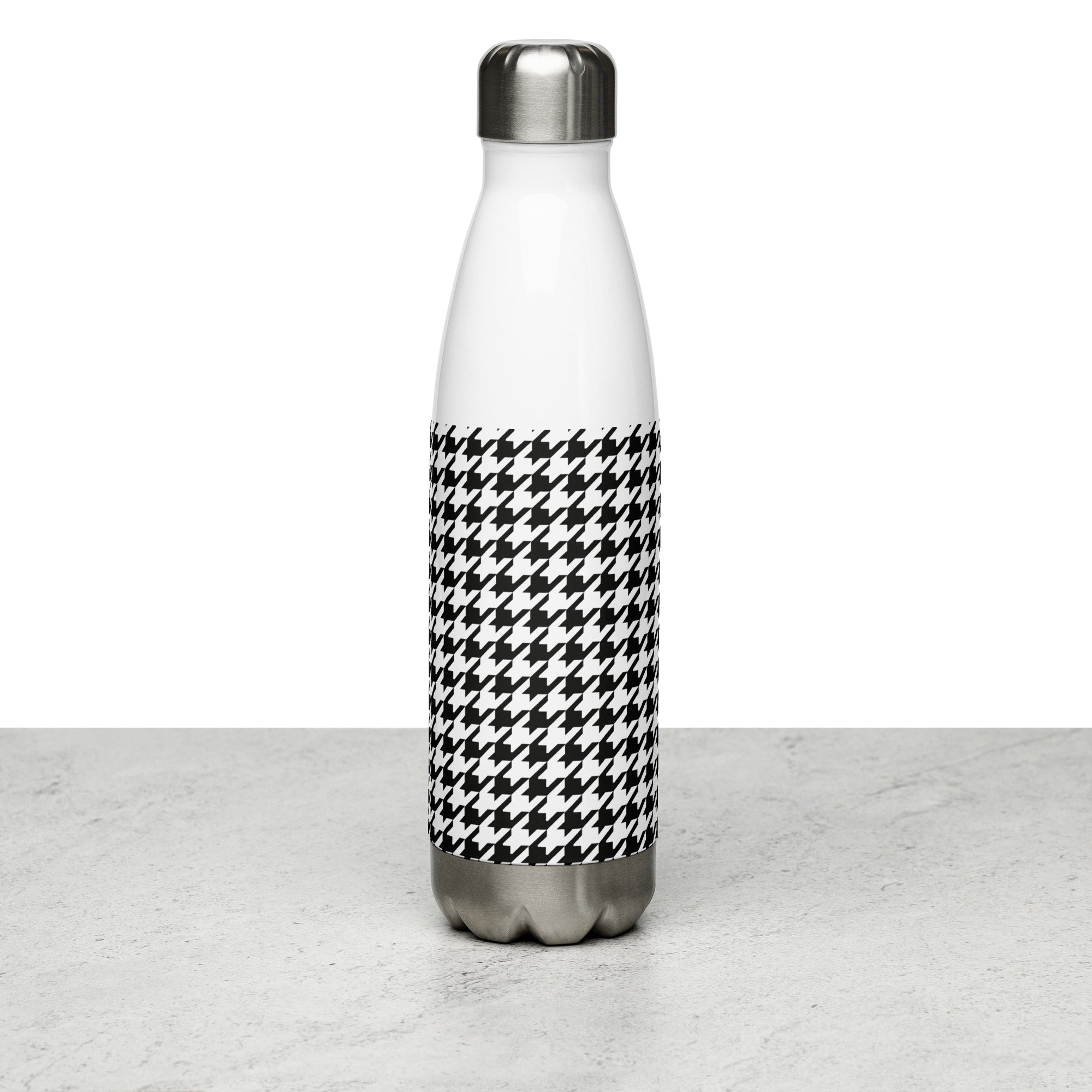 Black & White Houndstooth Print Water Bottle