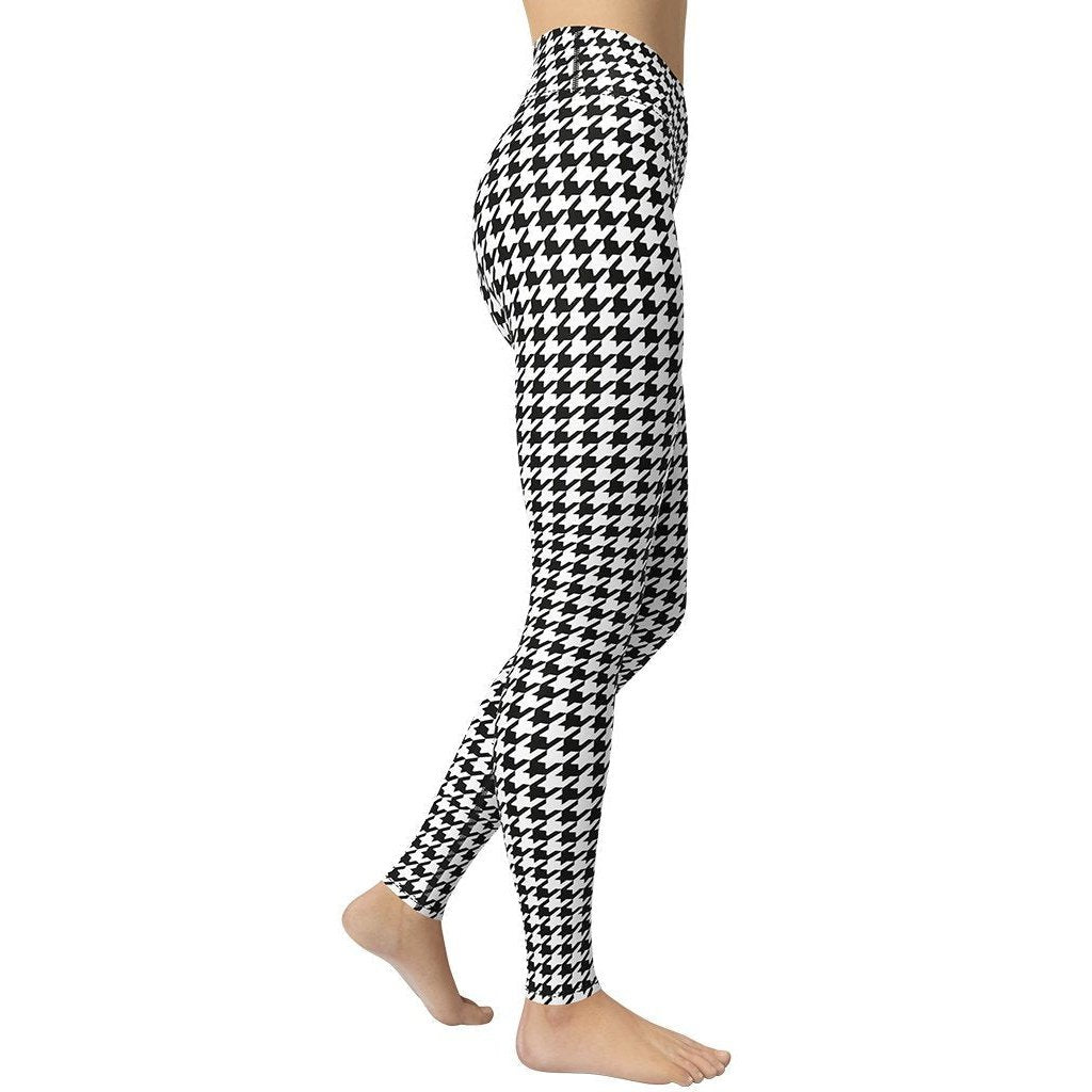 Black & White Houndstooth Print Yoga Leggings