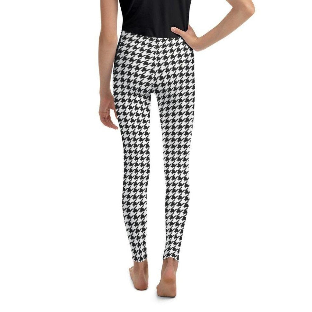 Black & White Houndstooth Print Youth Leggings