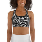 Black & White Leaves Sports Bra