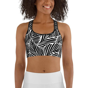 Black & White Leaves Sports Bra