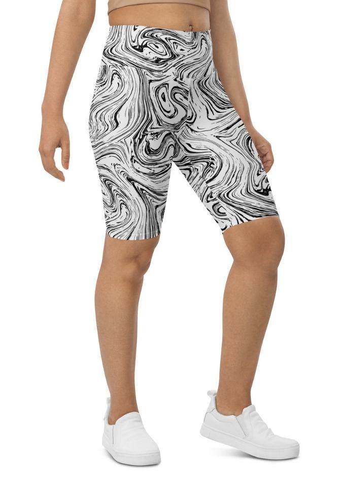Black & White Marble Biker Shorts