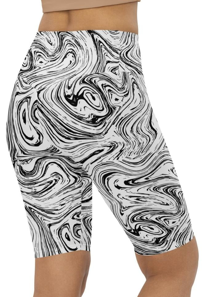 Black & White Marble Biker Shorts
