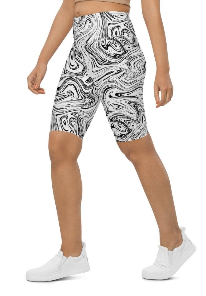 Black & White Marble Biker Shorts