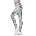 Black & White Marble Crossover Leggings With Pockets