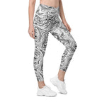Black & White Marble Crossover Leggings With Pockets