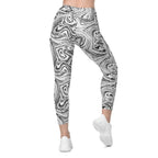 Black & White Marble Crossover Leggings With Pockets