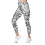 Black & White Marble Crossover Leggings With Pockets