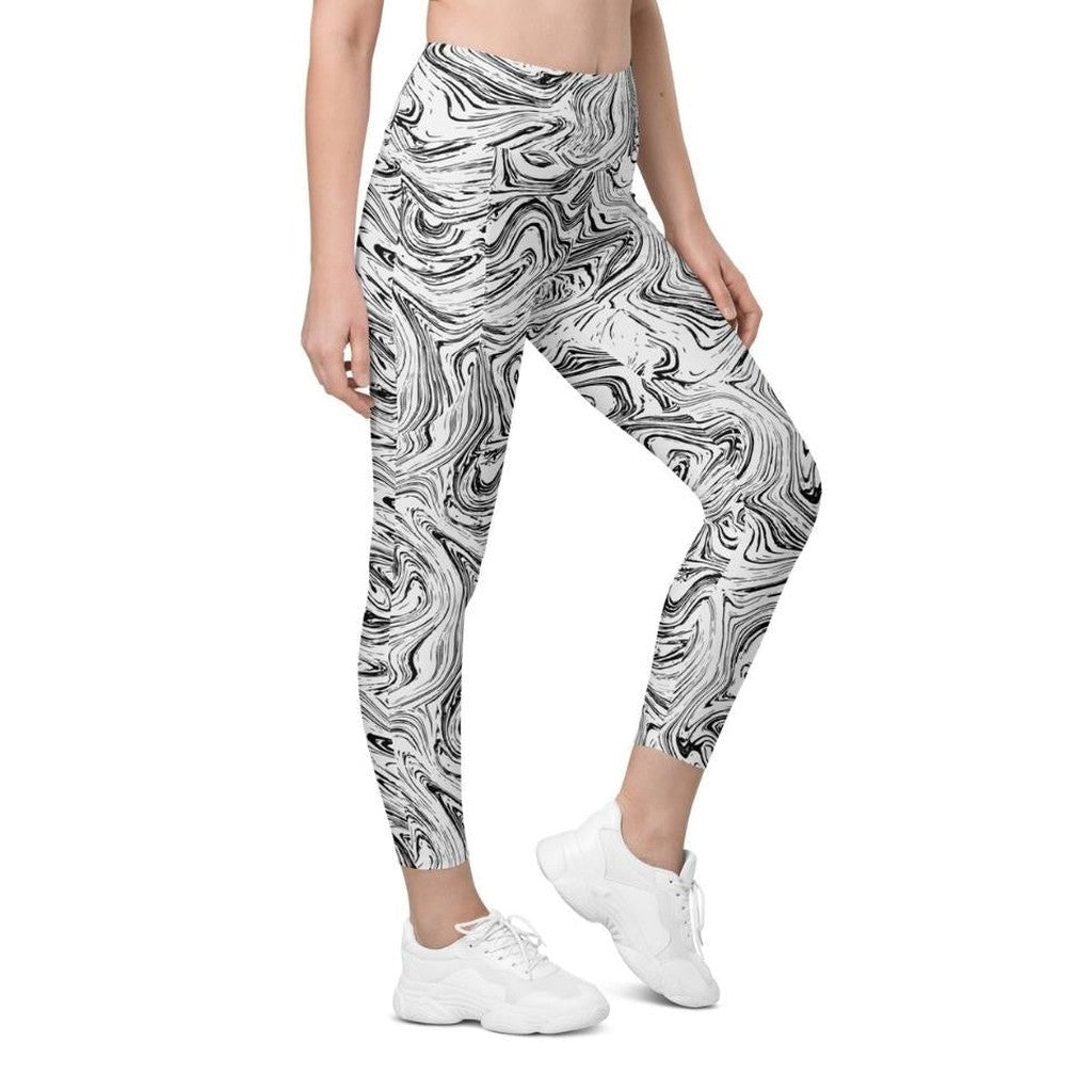 Black & White Marble Leggings With Pockets