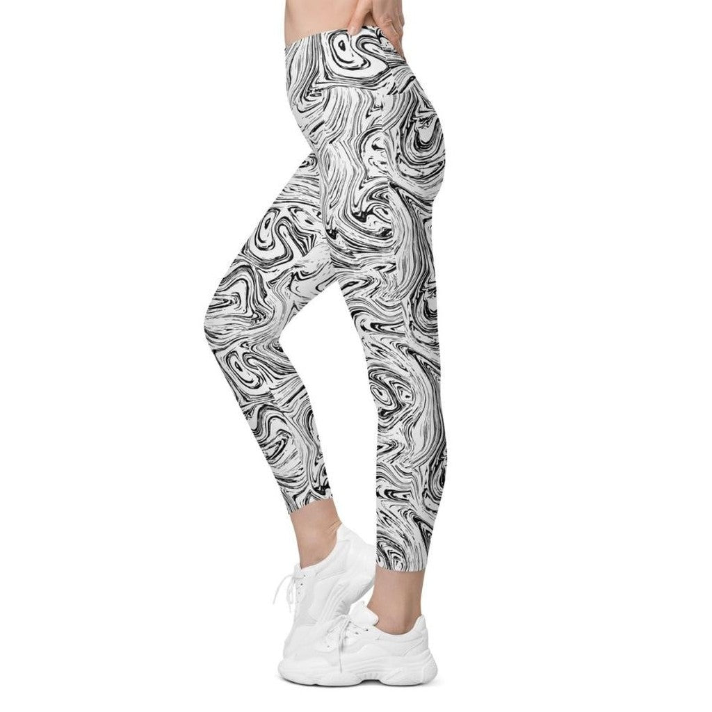 Black & White Marble Leggings With Pockets