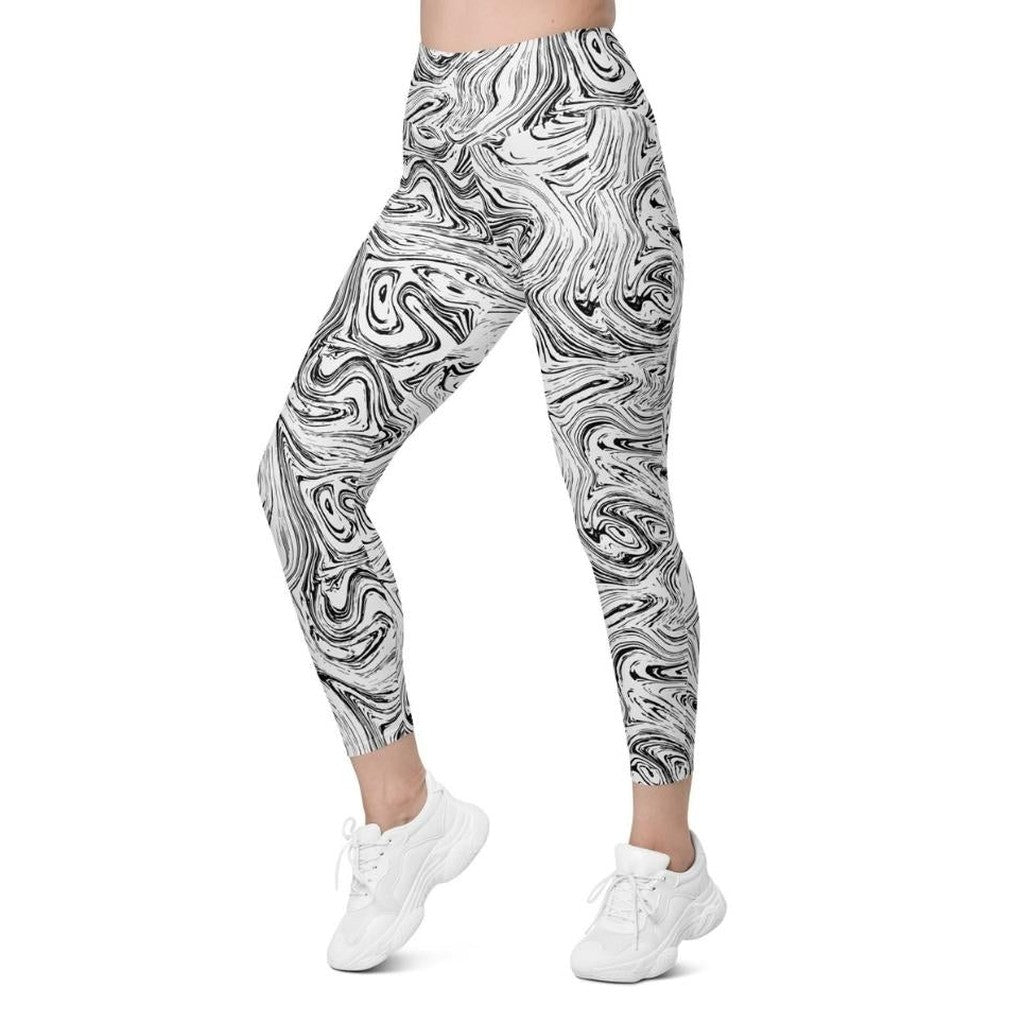 Black & White Marble Leggings With Pockets