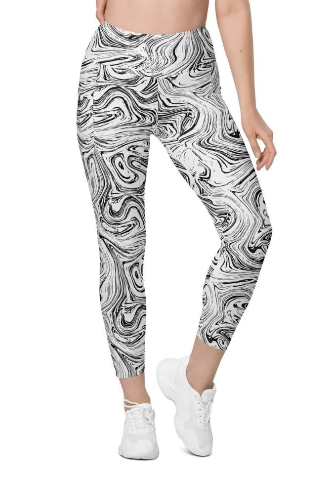 Black & White Marble Leggings With Pockets