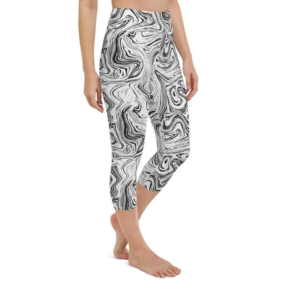 Black & White Marble Yoga Capris