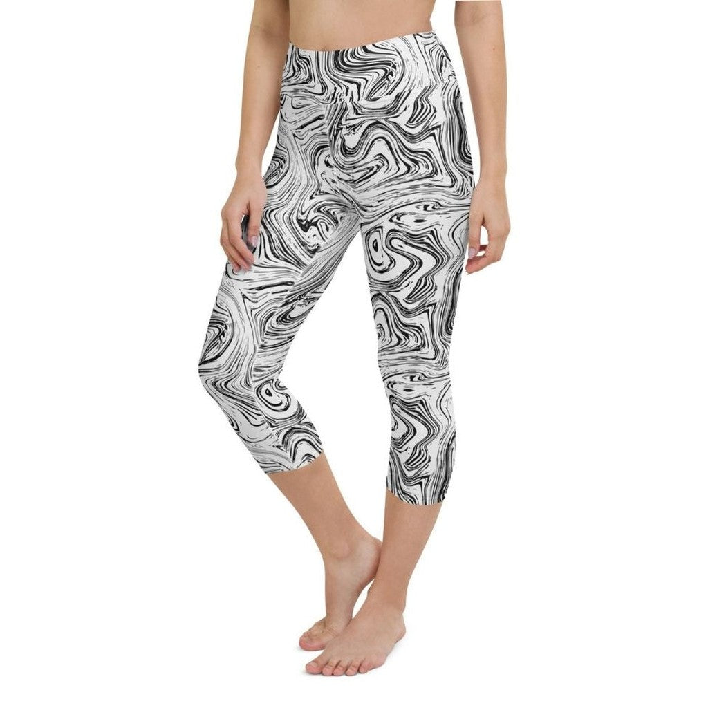 Black & White Marble Yoga Capris