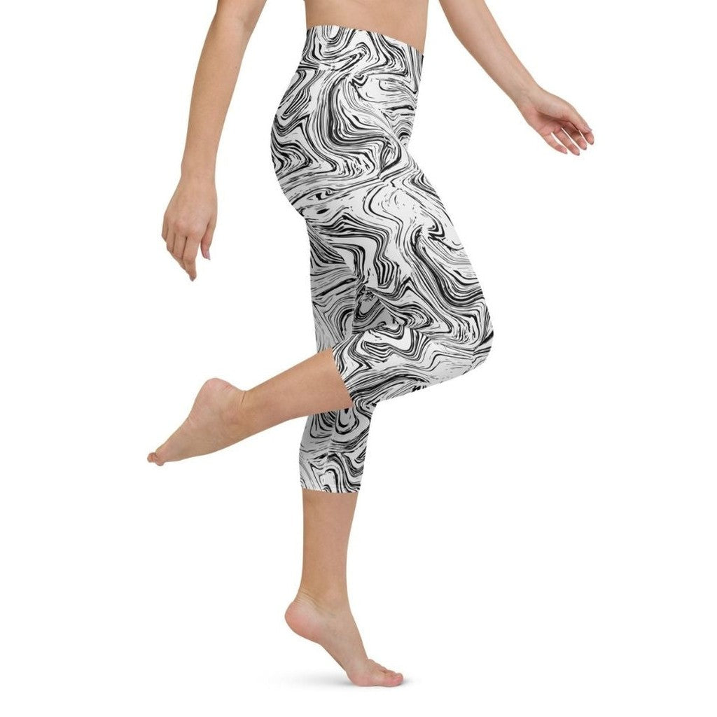 Black & White Marble Yoga Capris