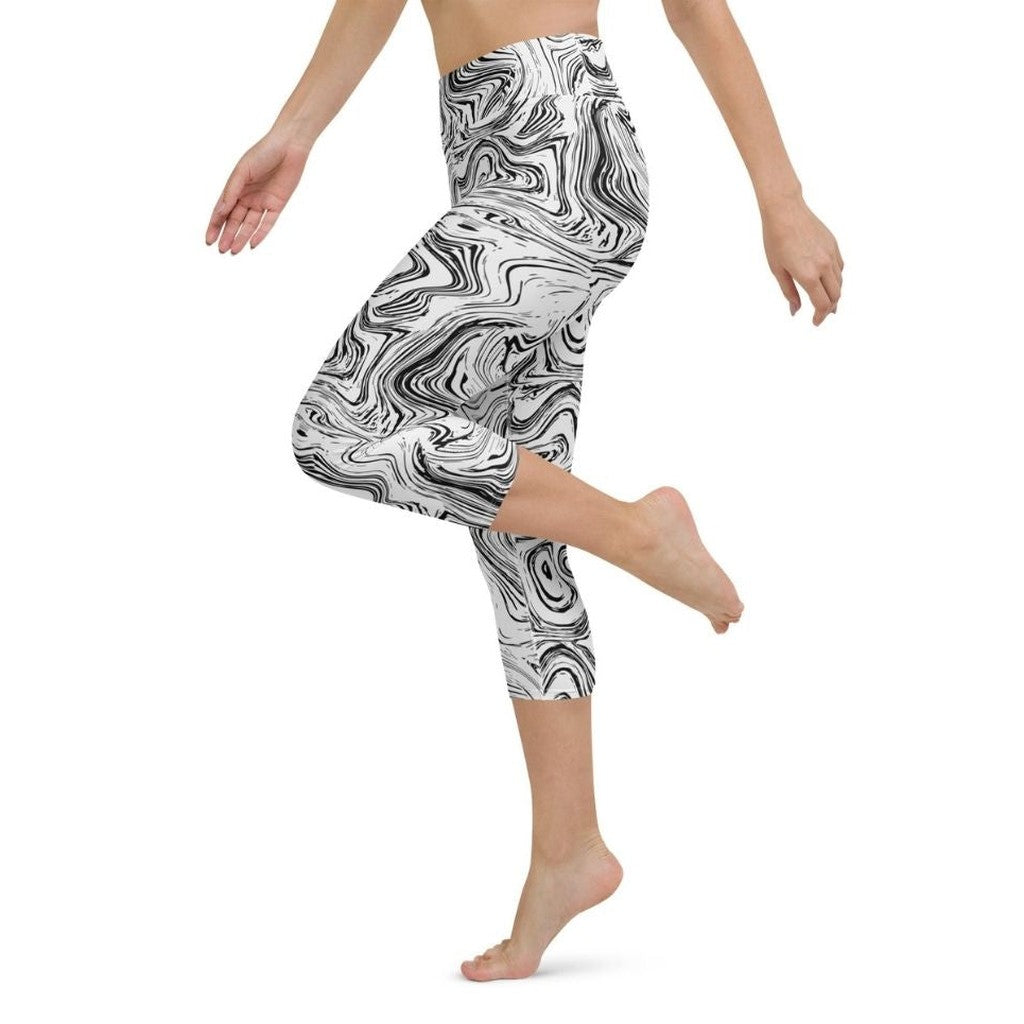 Black & White Marble Yoga Capris