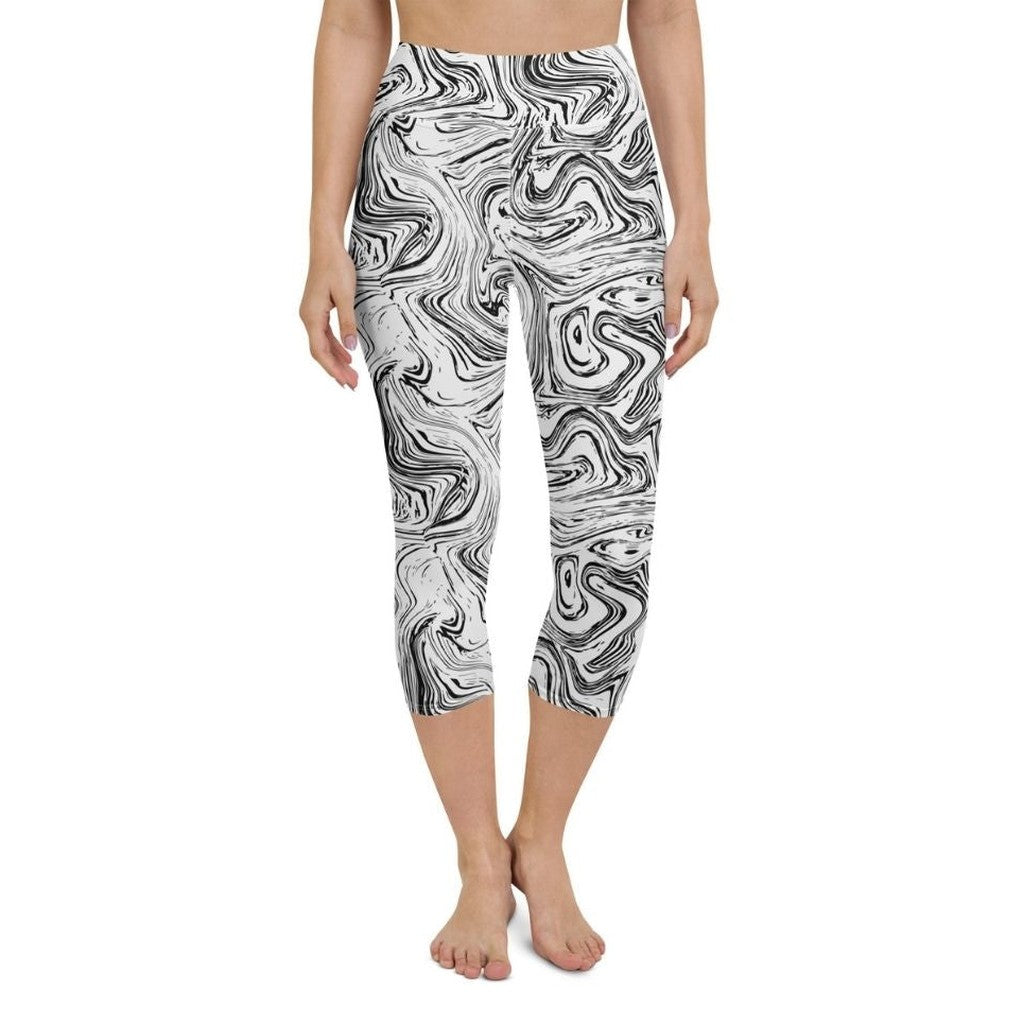 Black & White Marble Yoga Capris
