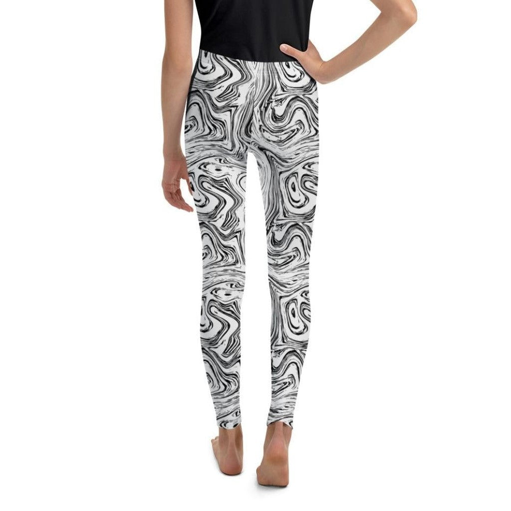 Black & White Marble Youth Leggings