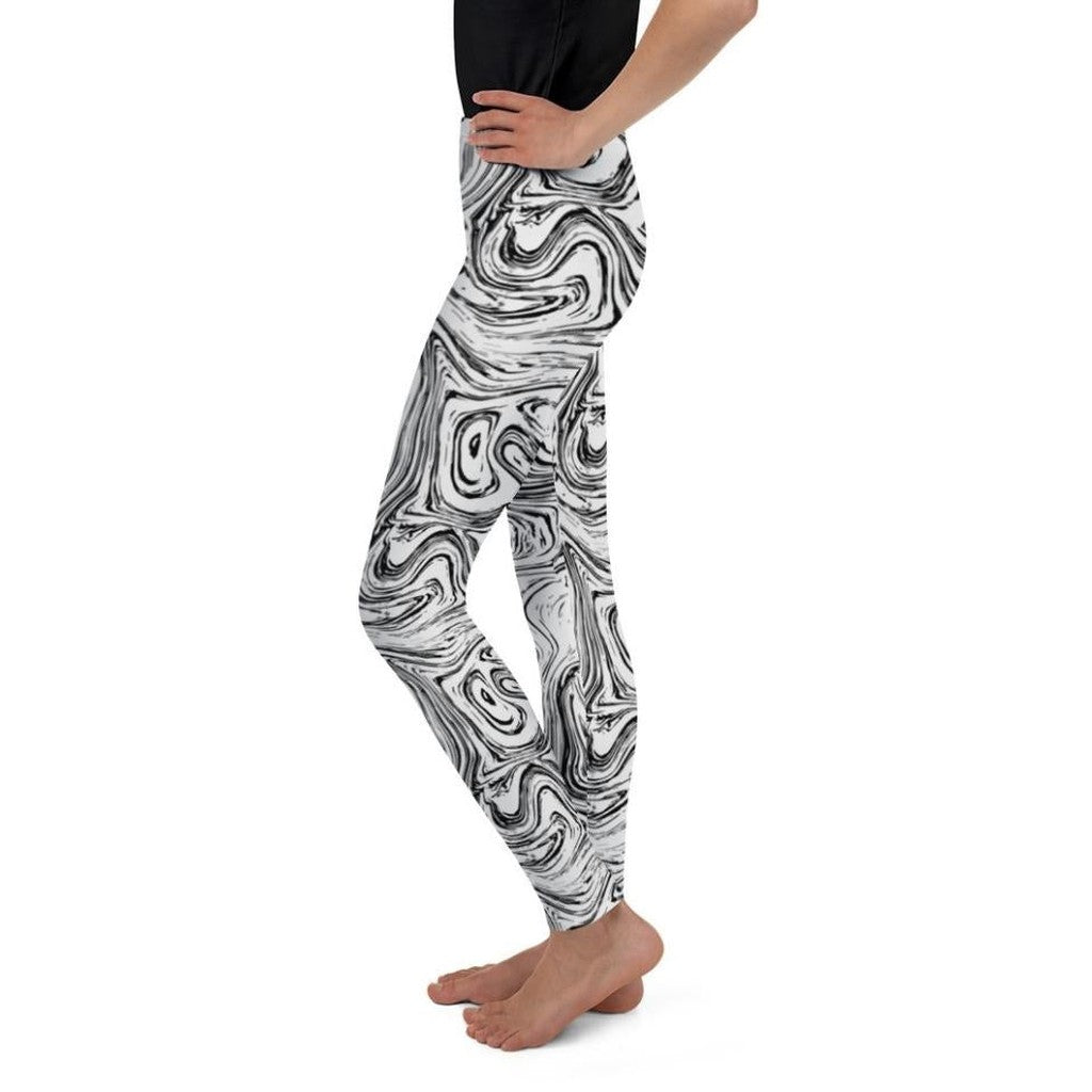 Black & White Marble Youth Leggings