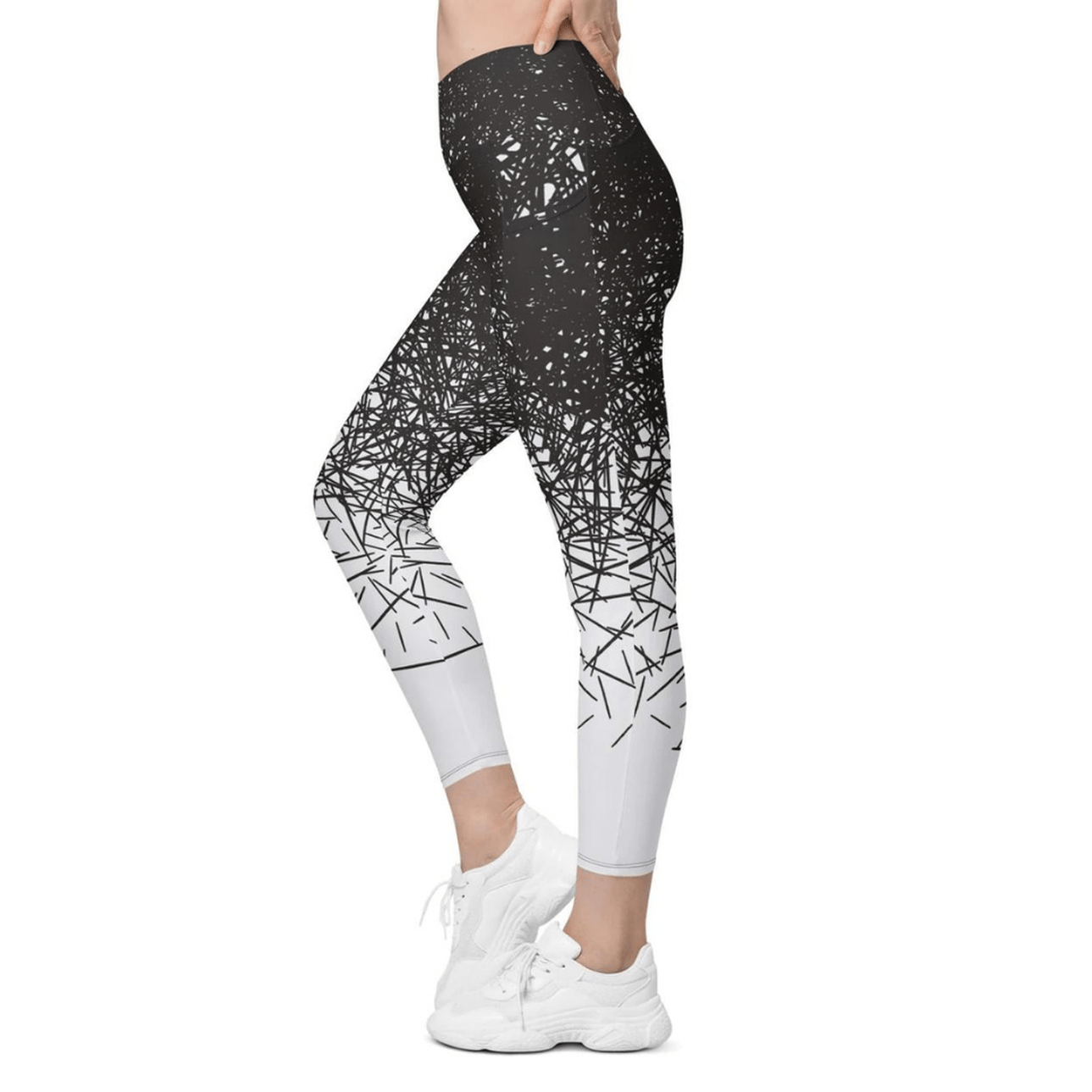 Black & White Ombre Crossover Leggings With Pockets