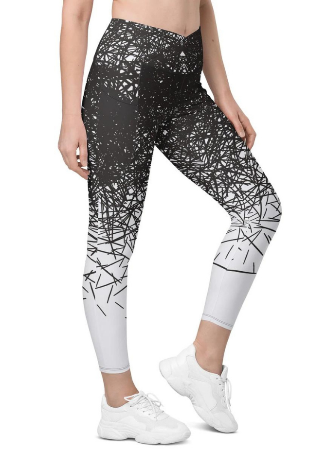 Black & White Ombre Crossover Leggings With Pockets