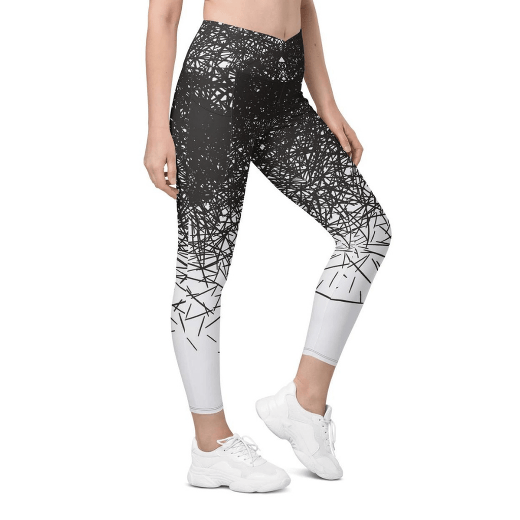 Black & White Ombre Crossover Leggings With Pockets