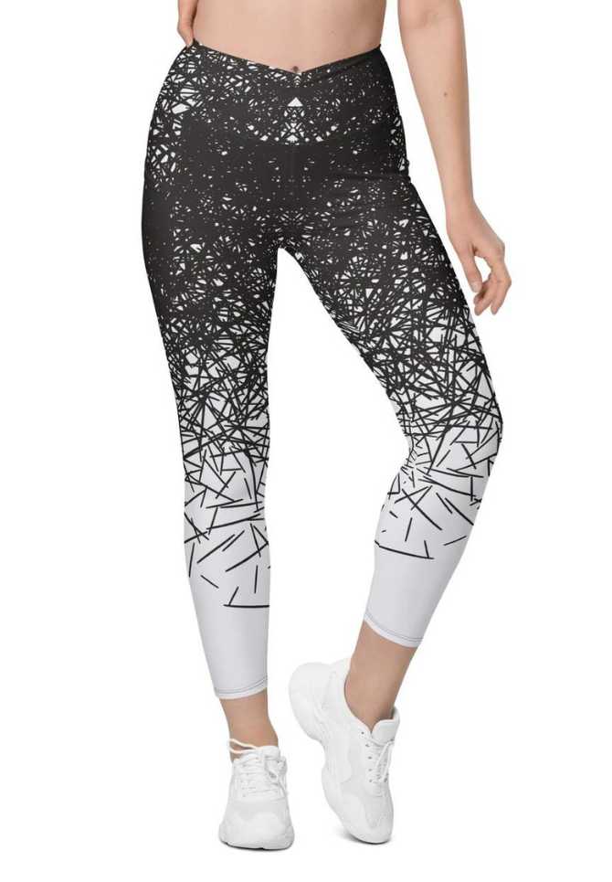 Black & White Ombre Crossover Leggings With Pockets