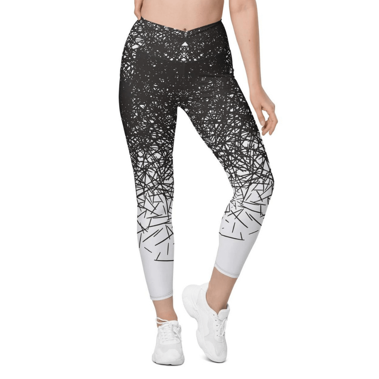 Black & White Ombre Crossover Leggings With Pockets