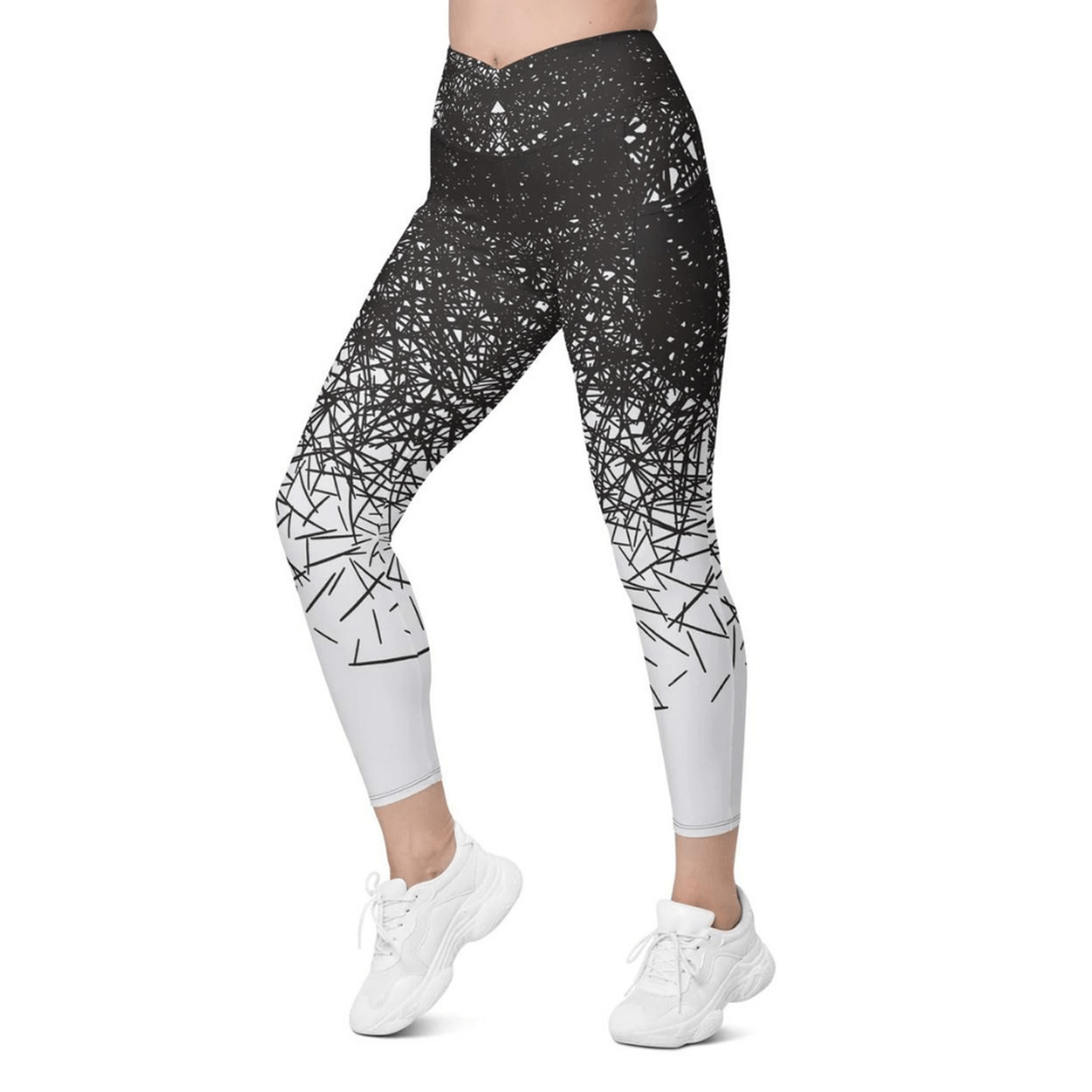 Black & White Ombre Crossover Leggings With Pockets
