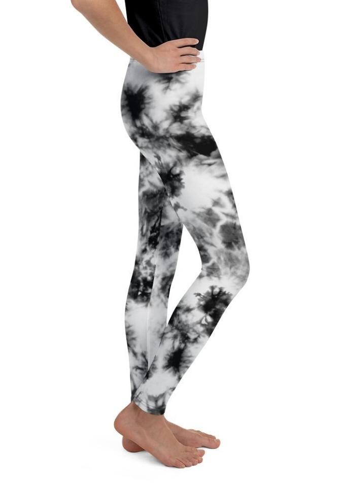 Black & White Tie Dye Youth Leggings
