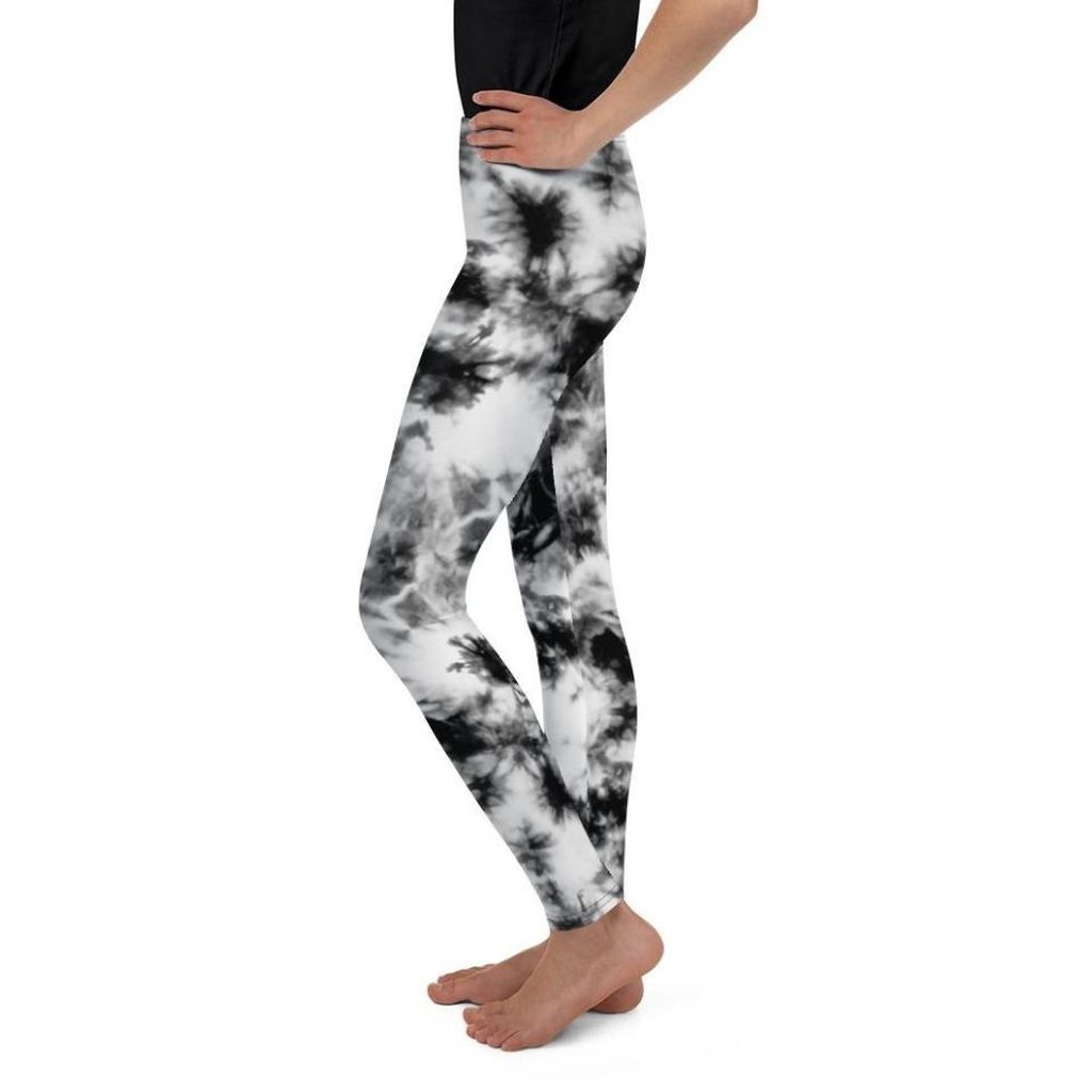Black & White Tie Dye Youth Leggings