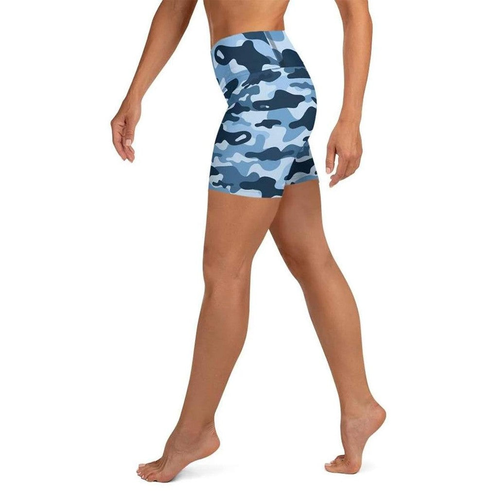 Blue Camo Yoga Shorts