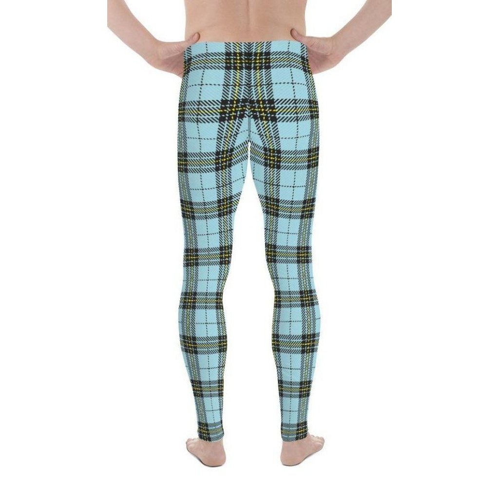 Blue Plaid Print Men's Leggings