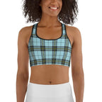 Blue Plaid Print Sports Bra