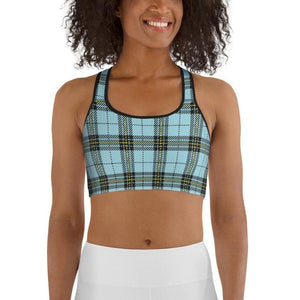 Blue Plaid Print Sports Bra