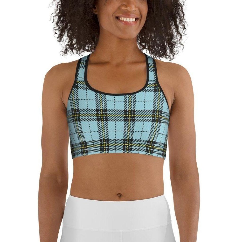 Blue Plaid Print Sports Bra