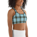Blue Plaid Print Sports Bra