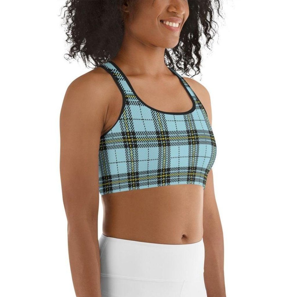 Blue Plaid Print Sports Bra